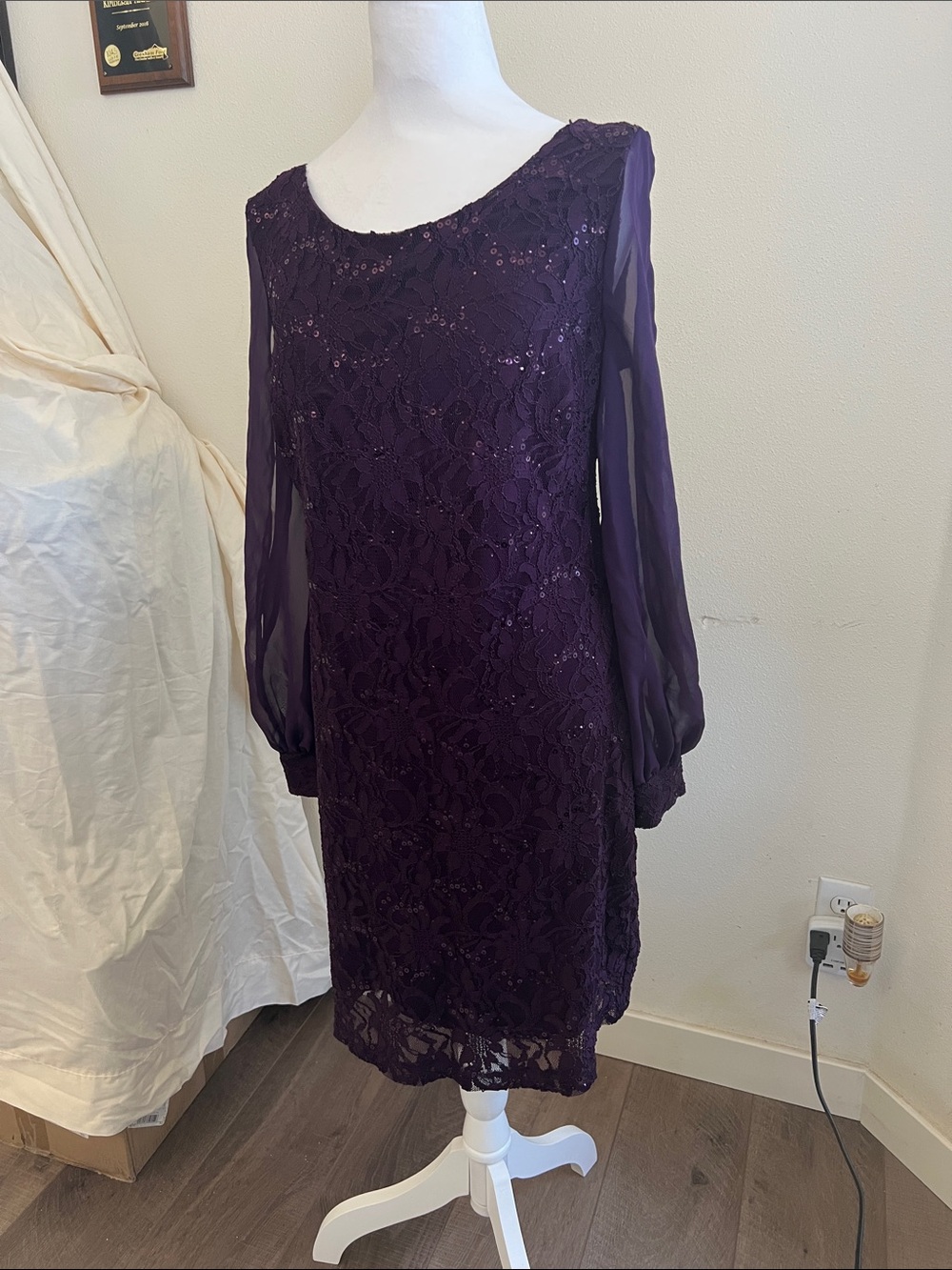 Scarlett Nite Dark Purple Lace Long Sleeve Dress